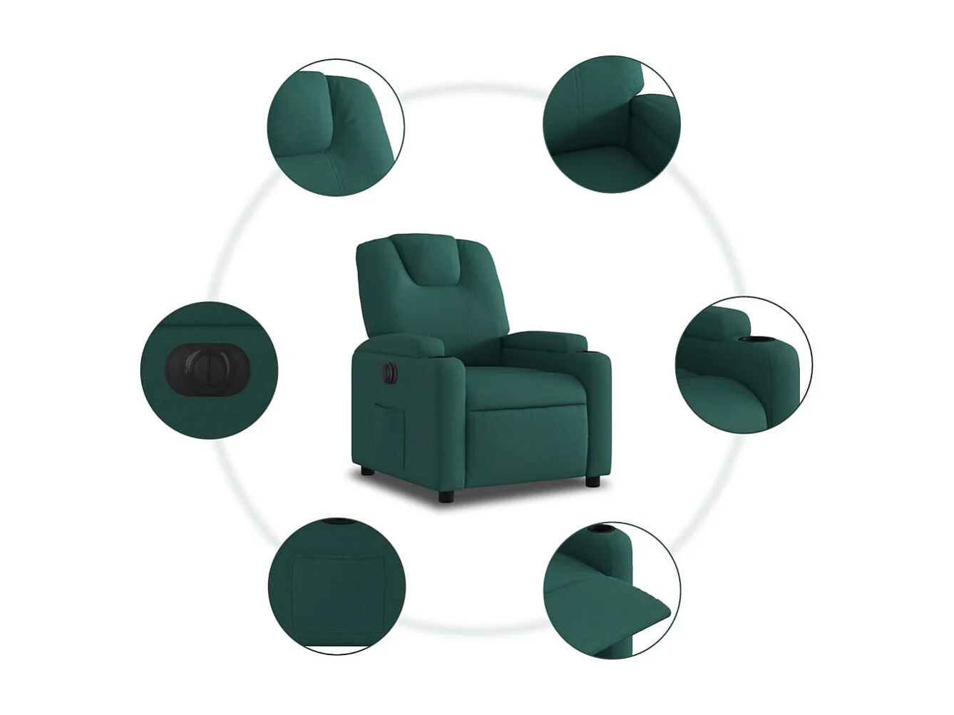 Sillón de relax | Silla | Sillón reclinable eléctrico tela verde oscuro SHL5384