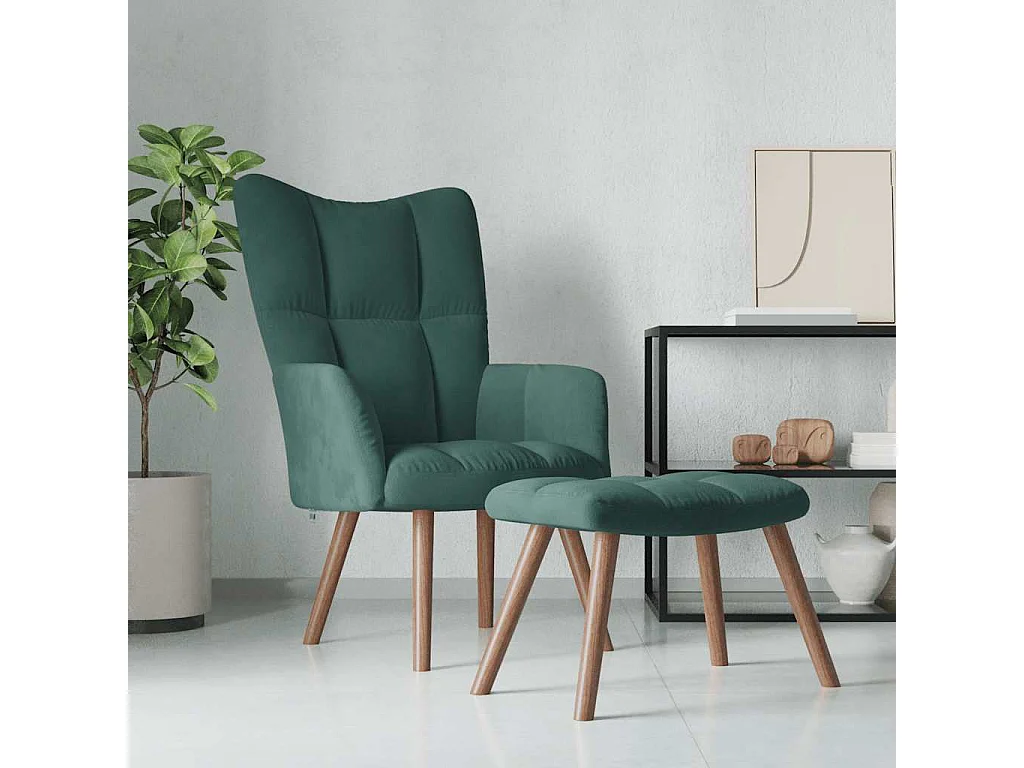 Sillón de relax | Silla de relax con taburete terciopelo verde oscuro SHL8400