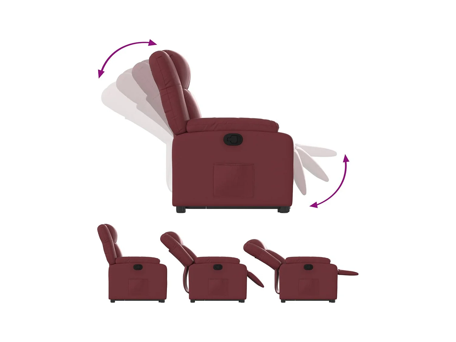 Sillón de relax | Sillón reclinable elevable cuero artificial rojo tinto SHL2586