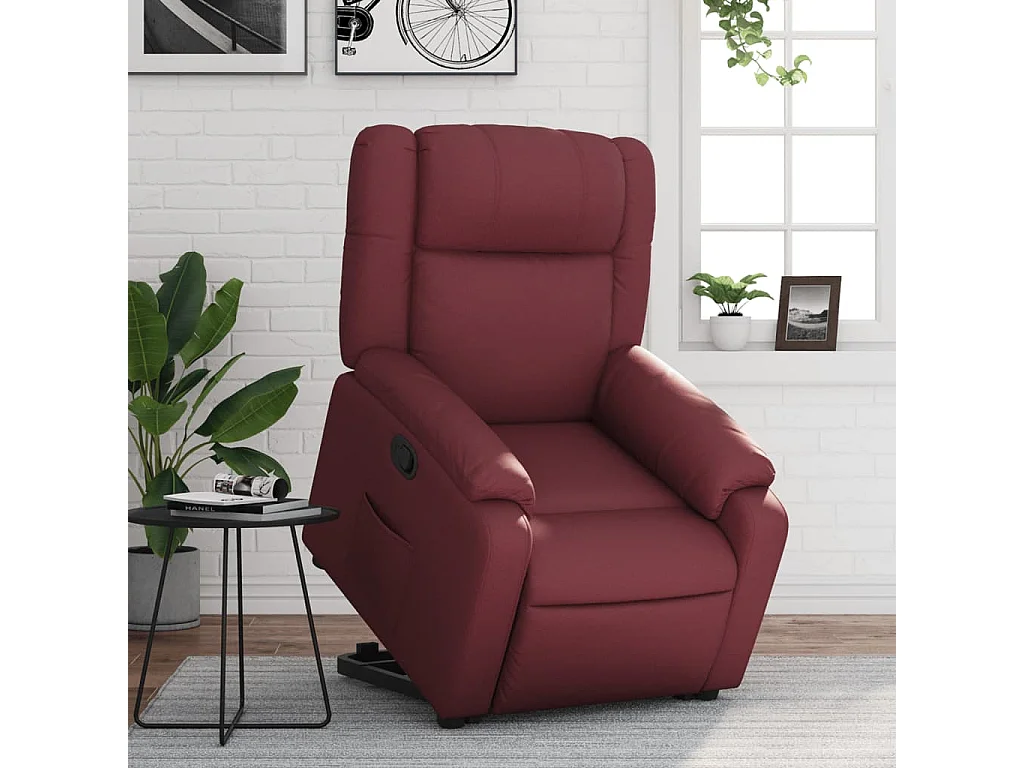 Relaxsessel | Lounge Sessel für Wohnzimmer mit Aufstehhilfe Weinrot Kunstleder SHL11558