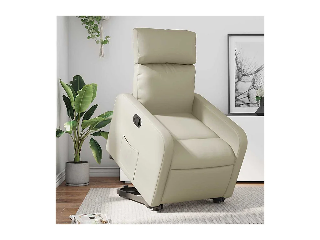 Sillón de relax | Sillón reclinable elevable cuero artificial color crema SHL5803