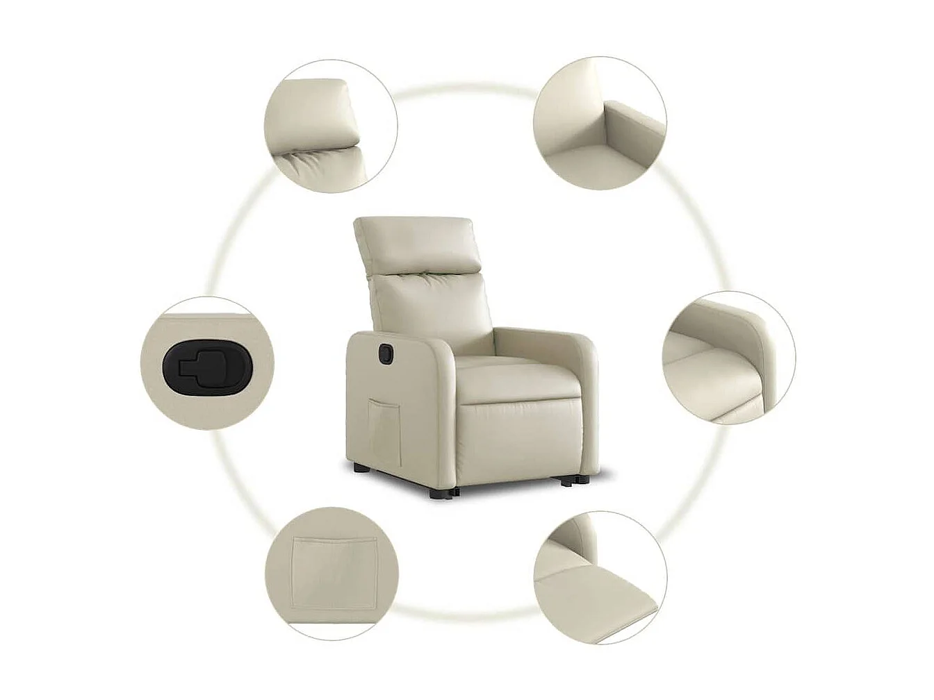 Sillón de relax | Sillón reclinable elevable cuero artificial color crema SHL5803