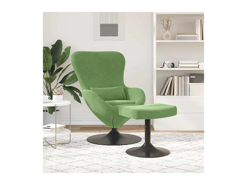 Silla de relax | Sillón Huevo con Puff Verde claro 63x73x90 cm Terciopelo SHL4072