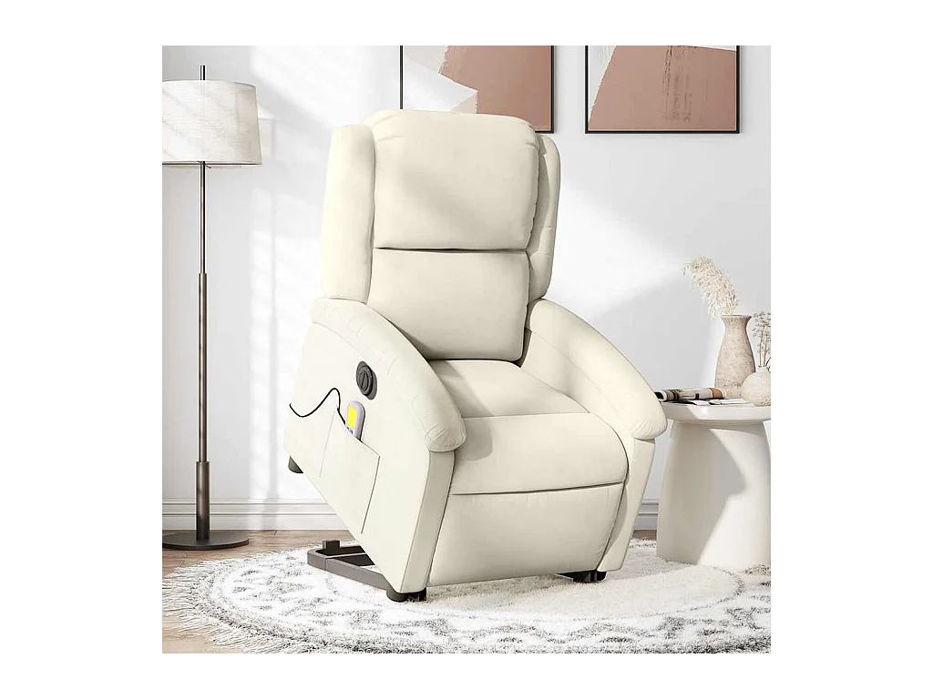 Sillón de relax | Sillón reclinable de masaje eléctrico elevable terciopelo crema SHL5721