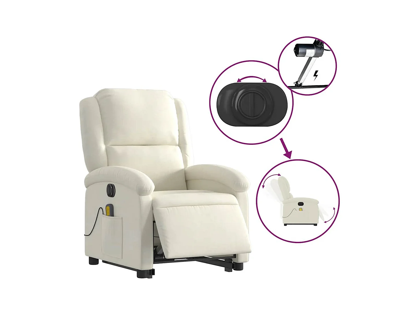 Sillón de relax | Sillón reclinable de masaje eléctrico elevable terciopelo crema SHL5721