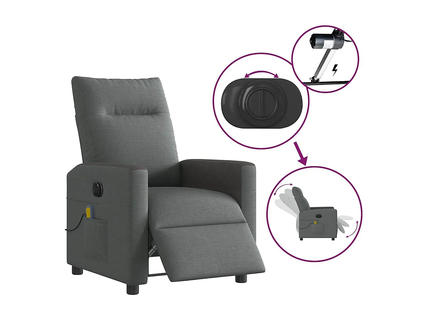 Sillón de relax | Sillón reclinable de masaje eléctrico tela gris oscuro SHL8429