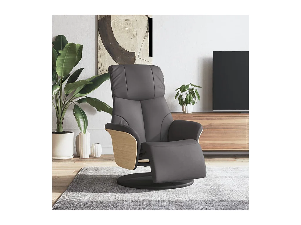 Sillón de relax | Sillón reclinable con reposapiés cuero sintético gris SHL4588