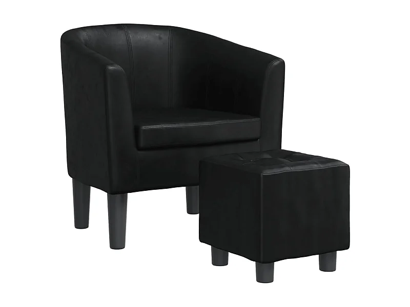 Sillón de salón | Silla de relax con taburete cuero sintético negro SHL2087