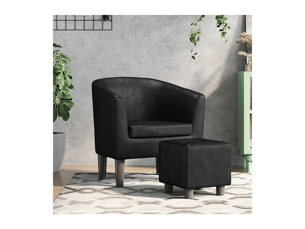 Sillón de salón | Silla de relax con taburete cuero sintético negro SHL2087