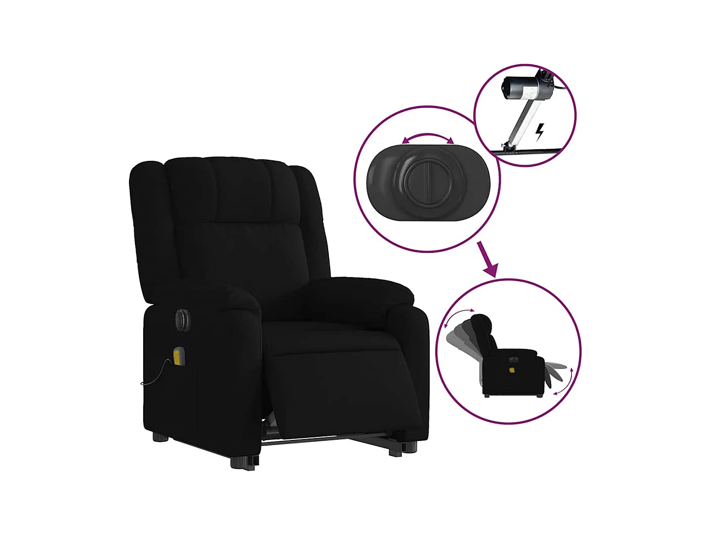 Sillón de salón | Silla | Sillón de masaje eléctrico reclinable elevable tela negro SHL4800