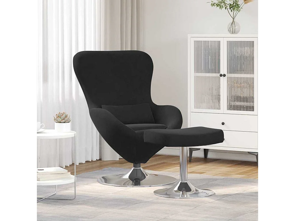 Silla de relax | Sillón Huevo con Puff Negro 63x73x90 cm Terciopelo SHL9432