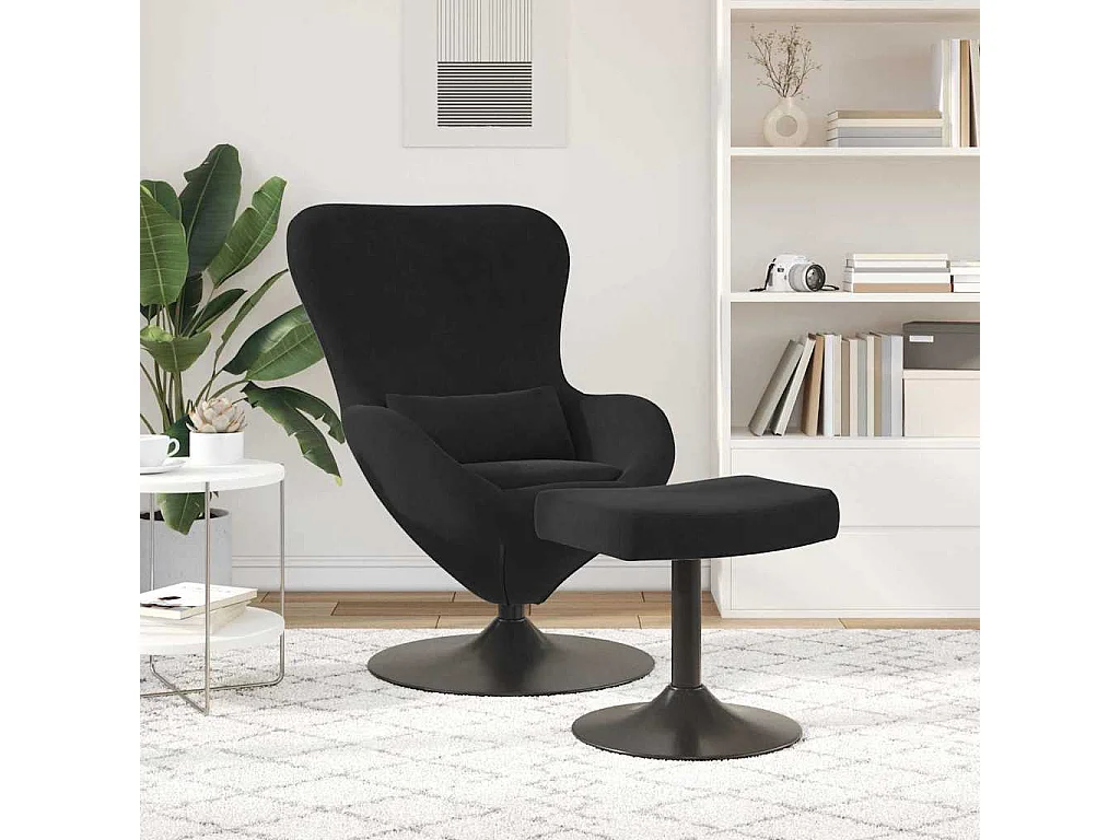 Silla de relax | Sillón Huevo con Puff Negro 63x73x90 cm Terciopelo SHL9432