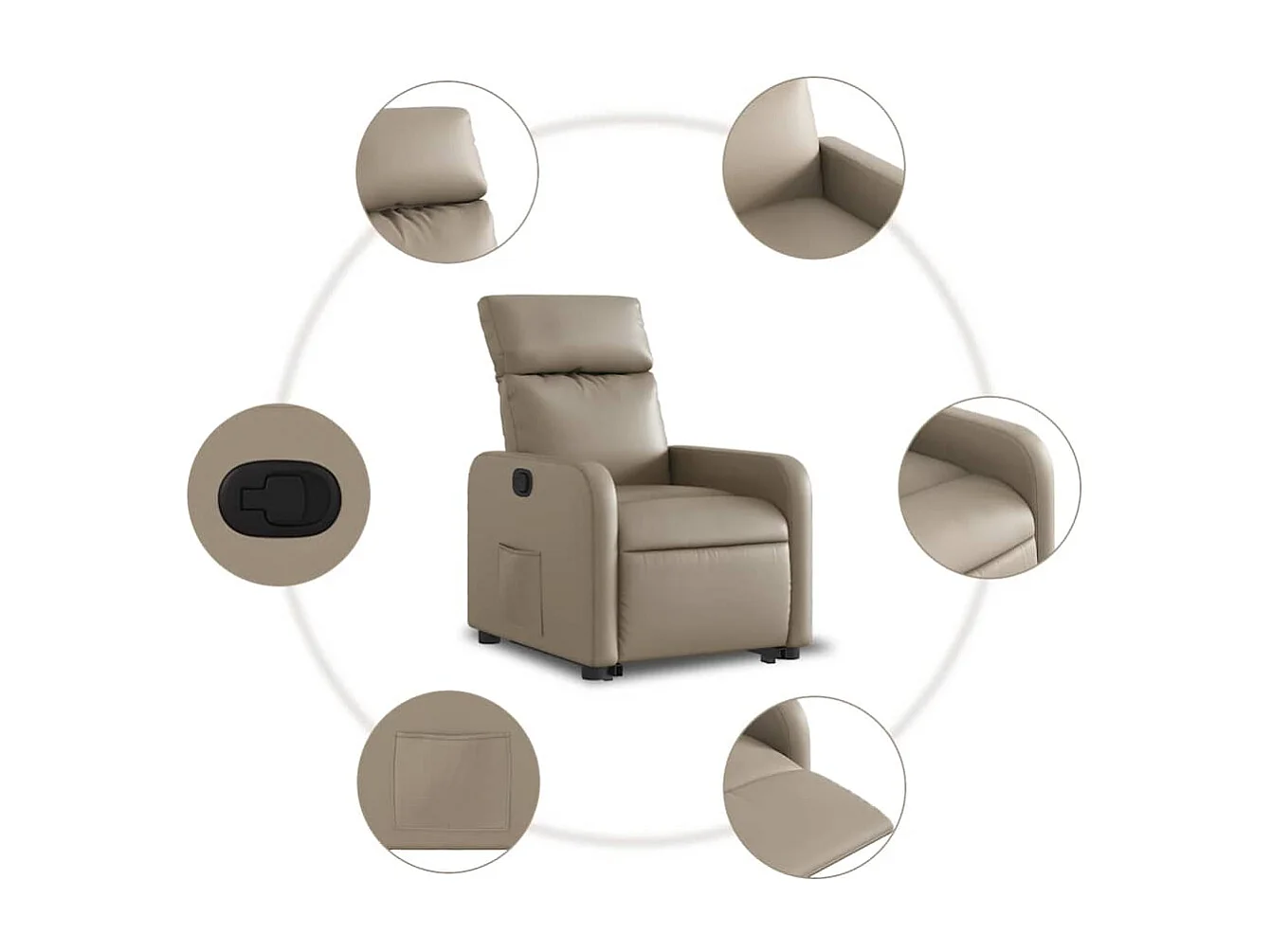 Relaxsessel | Lounge Sessel für Wohnzimmer mit Aufstehhilfe Cappuccino-Braun Kunstleder SHL52208
