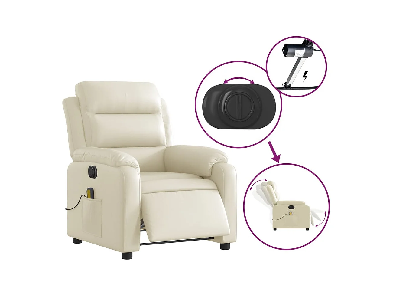 Sillón de salón | Silla | Sillón de masaje reclinable eléctrico cuero sintético crema SHL5484