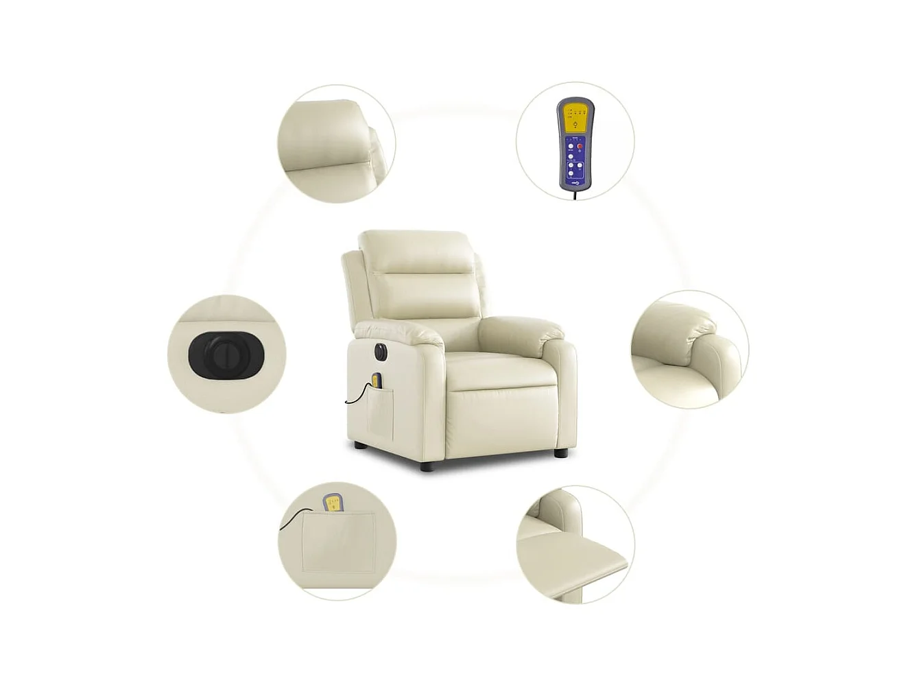 Sillón de salón | Silla | Sillón de masaje reclinable eléctrico cuero sintético crema SHL5484