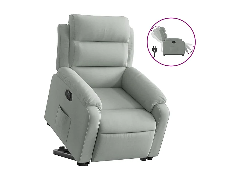Silla de relax | Sillón eléctrico reclinable elevable de terciopelo gris claro SHL6307