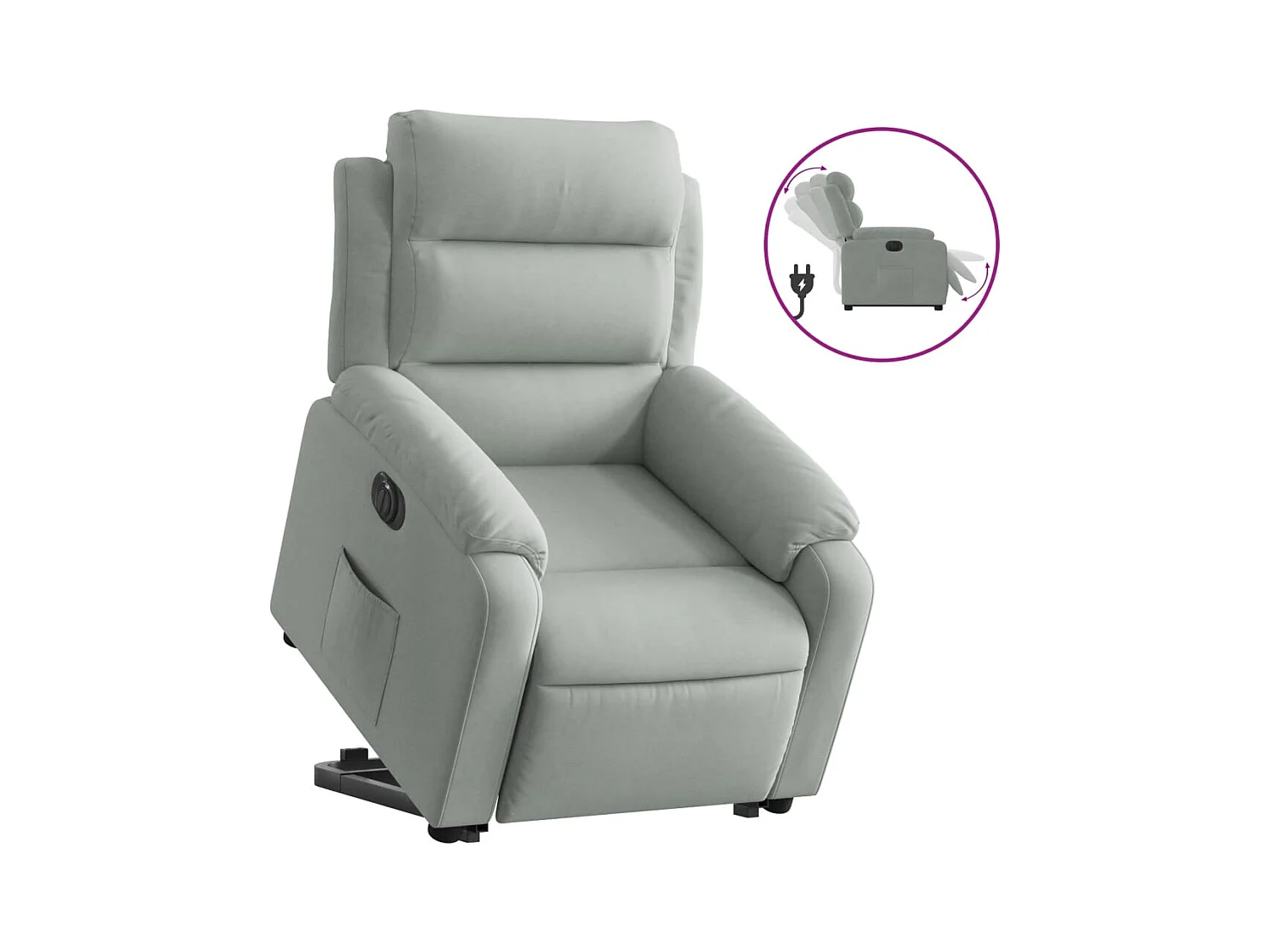 Silla de relax | Sillón eléctrico reclinable elevable de terciopelo gris claro SHL6307