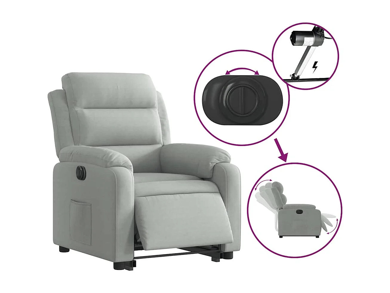 Fauteuil inclinable électrique-Chaise de relax-Fauteuil salon gris clair velours SHL3757
