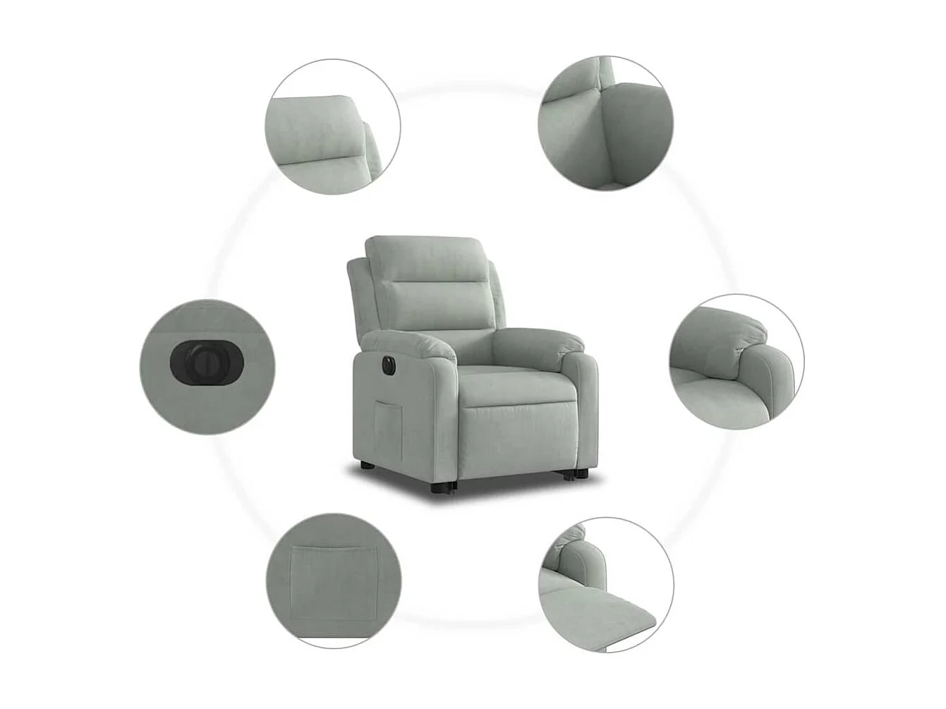 Fauteuil inclinable électrique-Chaise de relax-Fauteuil salon gris clair velours SHL3757