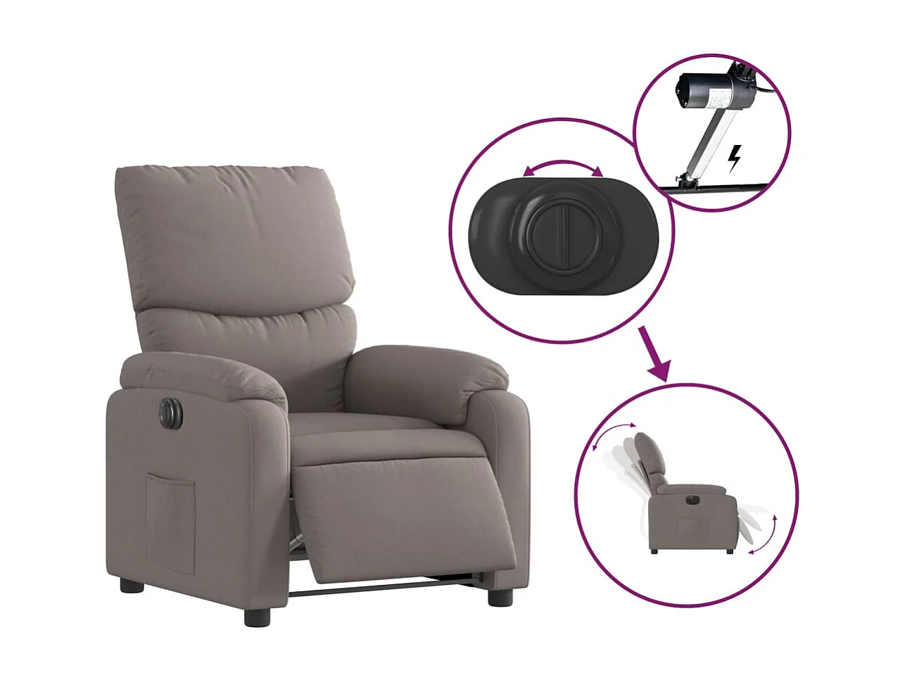 Sillón de relax | Silla | Sillón reclinable eléctrico tela gris taupé SHL8152