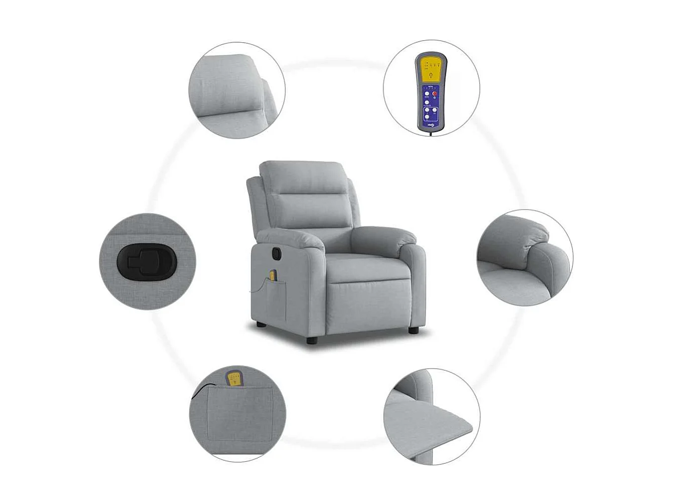 Sillón de relax | Sillón reclinable de masaje de tela gris claro SHL8877