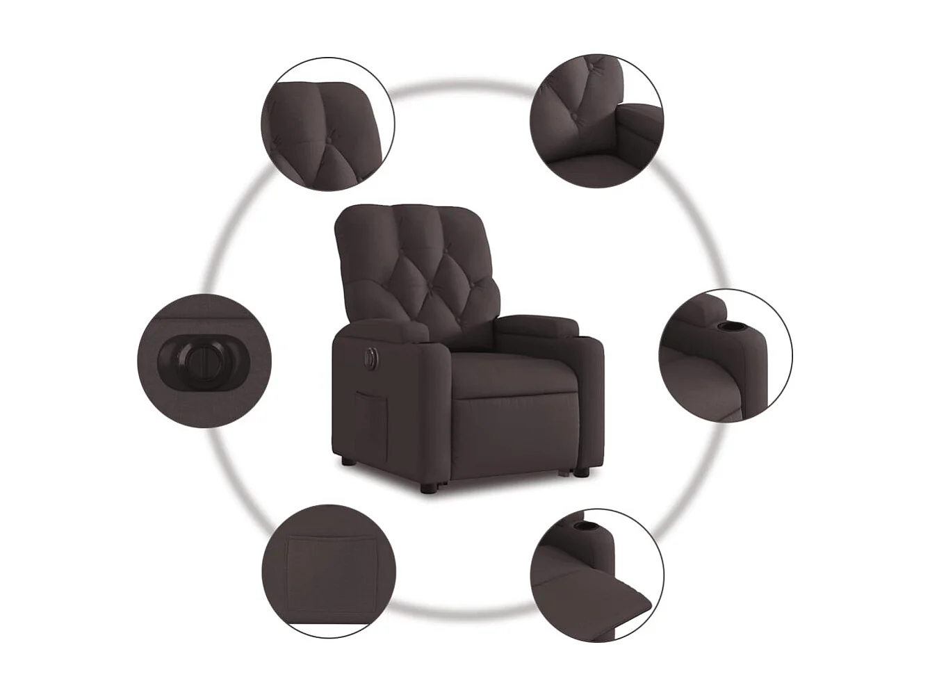 Relaxsessel mit Aufstehhilfe Elektrisch | Lounge Sessel indoor Dunkelbraun Stoff SHL41481