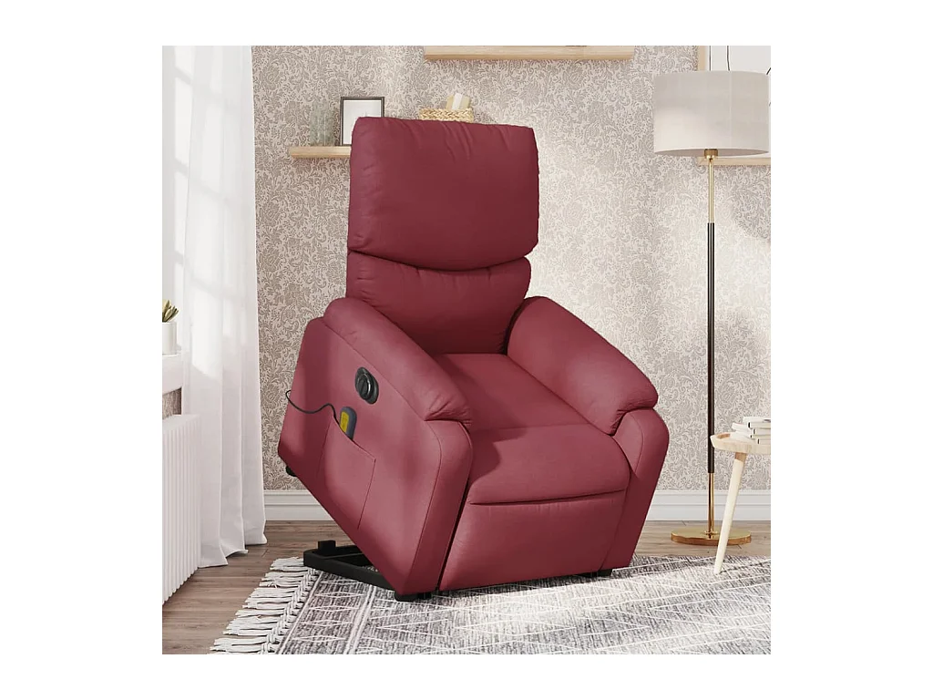 Sillón de salón | Silla | Sillón de masaje eléctrico reclinable elevable tela rojo tinto SHL3467