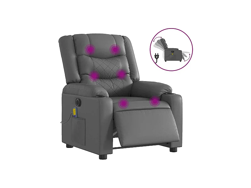 Sillón de salón | Silla | Sillón de masaje reclinable eléctrico cuero sintético gris SHL5711