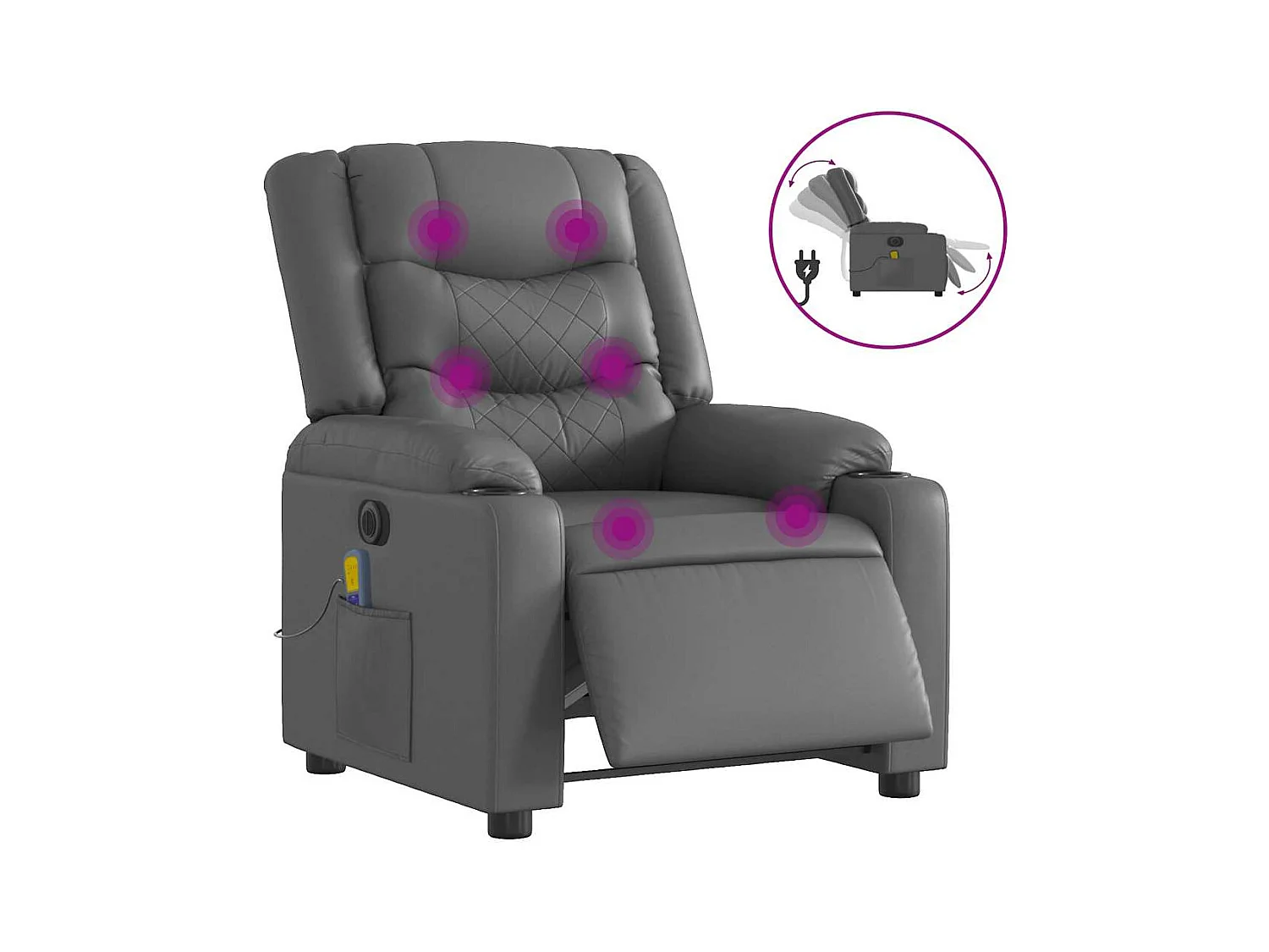 Sillón de salón | Silla | Sillón de masaje reclinable eléctrico cuero sintético gris SHL5711