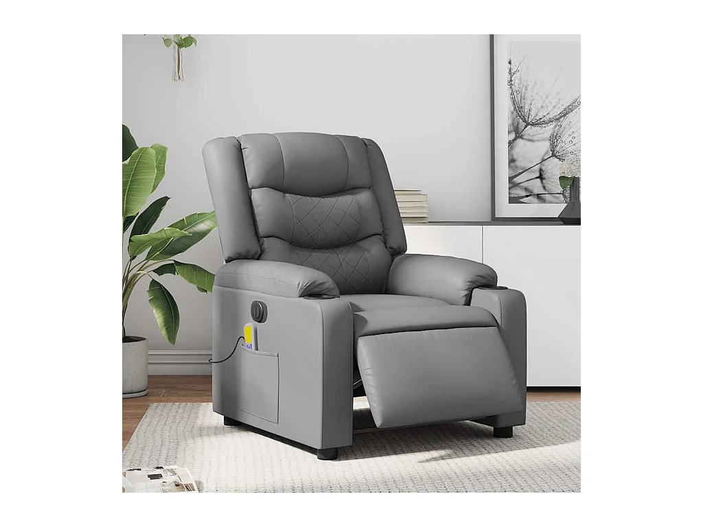 Sillón de salón | Silla | Sillón de masaje reclinable eléctrico cuero sintético gris SHL5711
