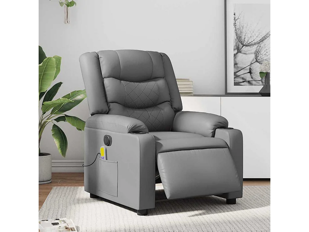 Fauteuil inclinable électrique-Fauteuil de massage de Salon gris similicuir SHL2935