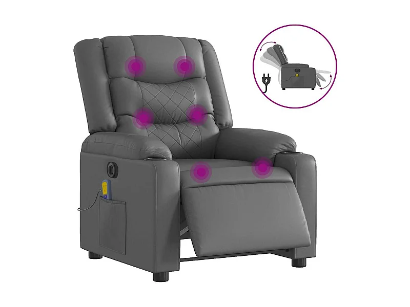 Fauteuil inclinable électrique-Fauteuil de massage de Salon gris similicuir SHL2935