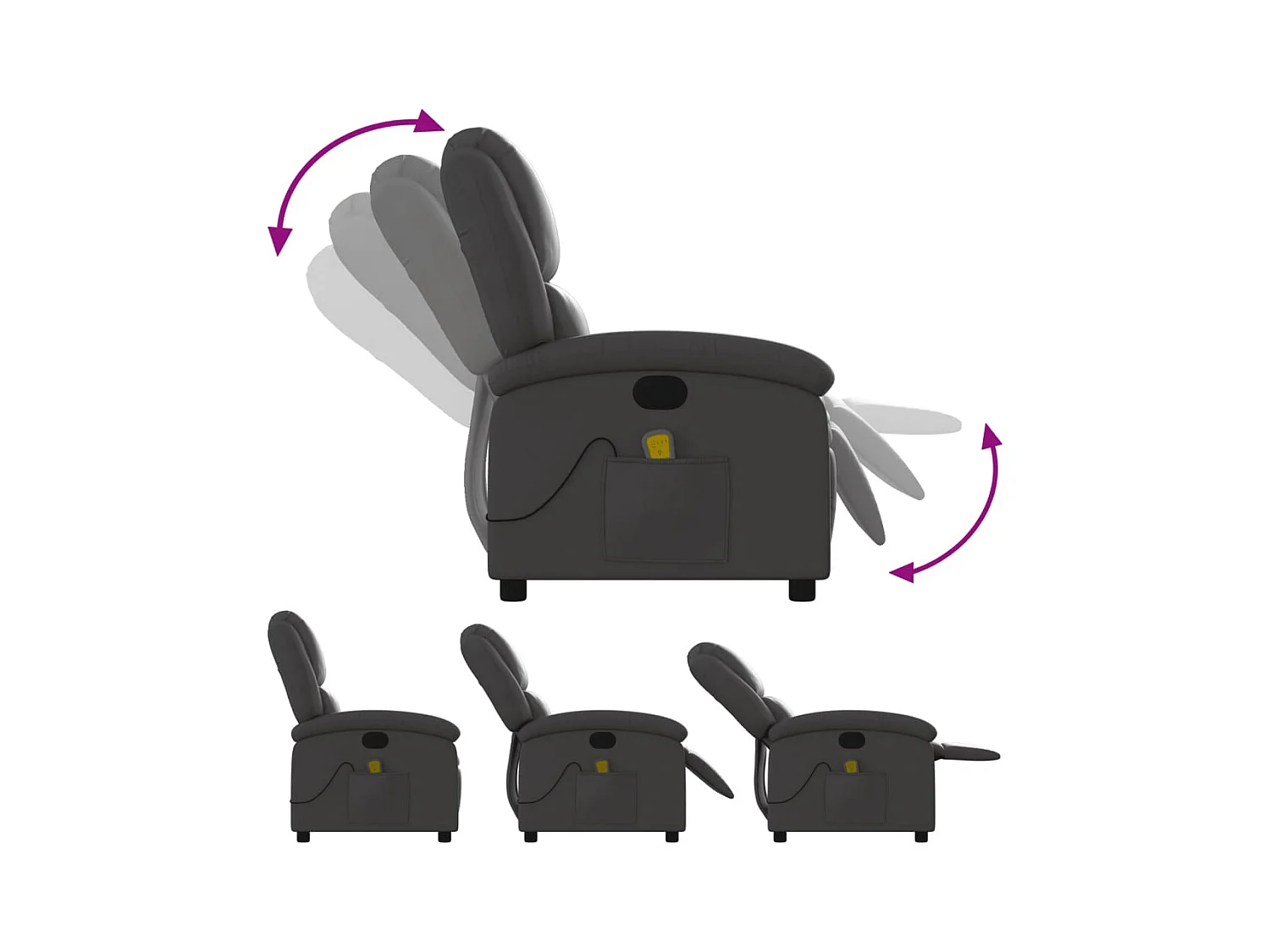 Fauteuil inclinable-Chaise de relax-Fauteuil de Massage gris cuir véritable SHL2438