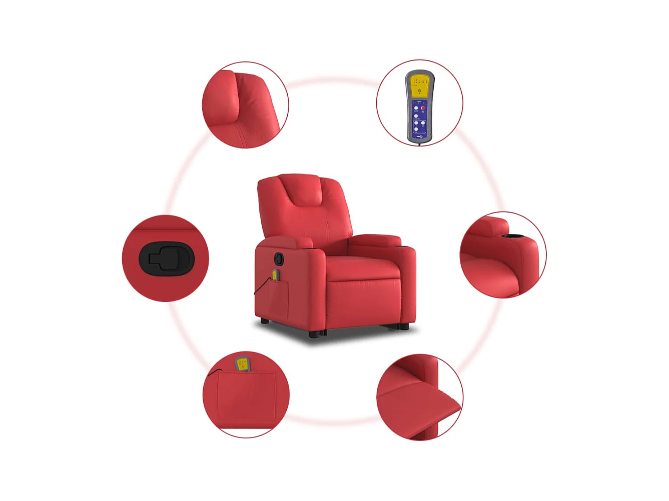 Fauteuil inclinable-Chaise de relax-Fauteuil de Massage Rouge Similicuir SHL2844