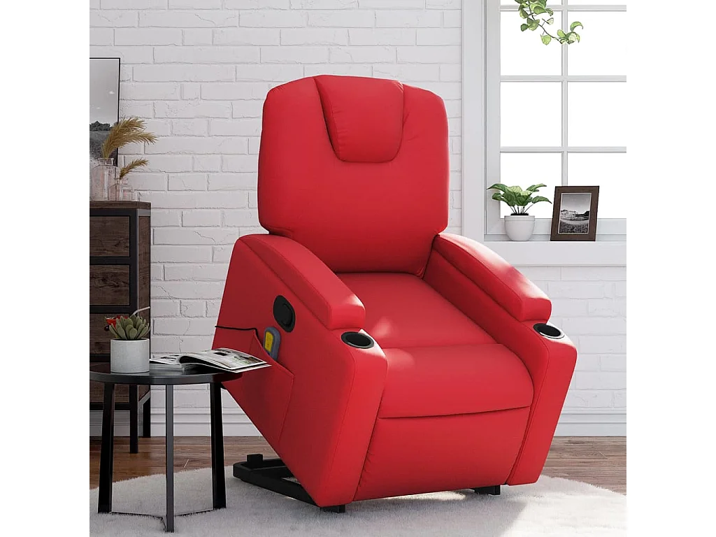Fauteuil inclinable-Chaise de relax-Fauteuil de Massage Rouge Similicuir SHL2844