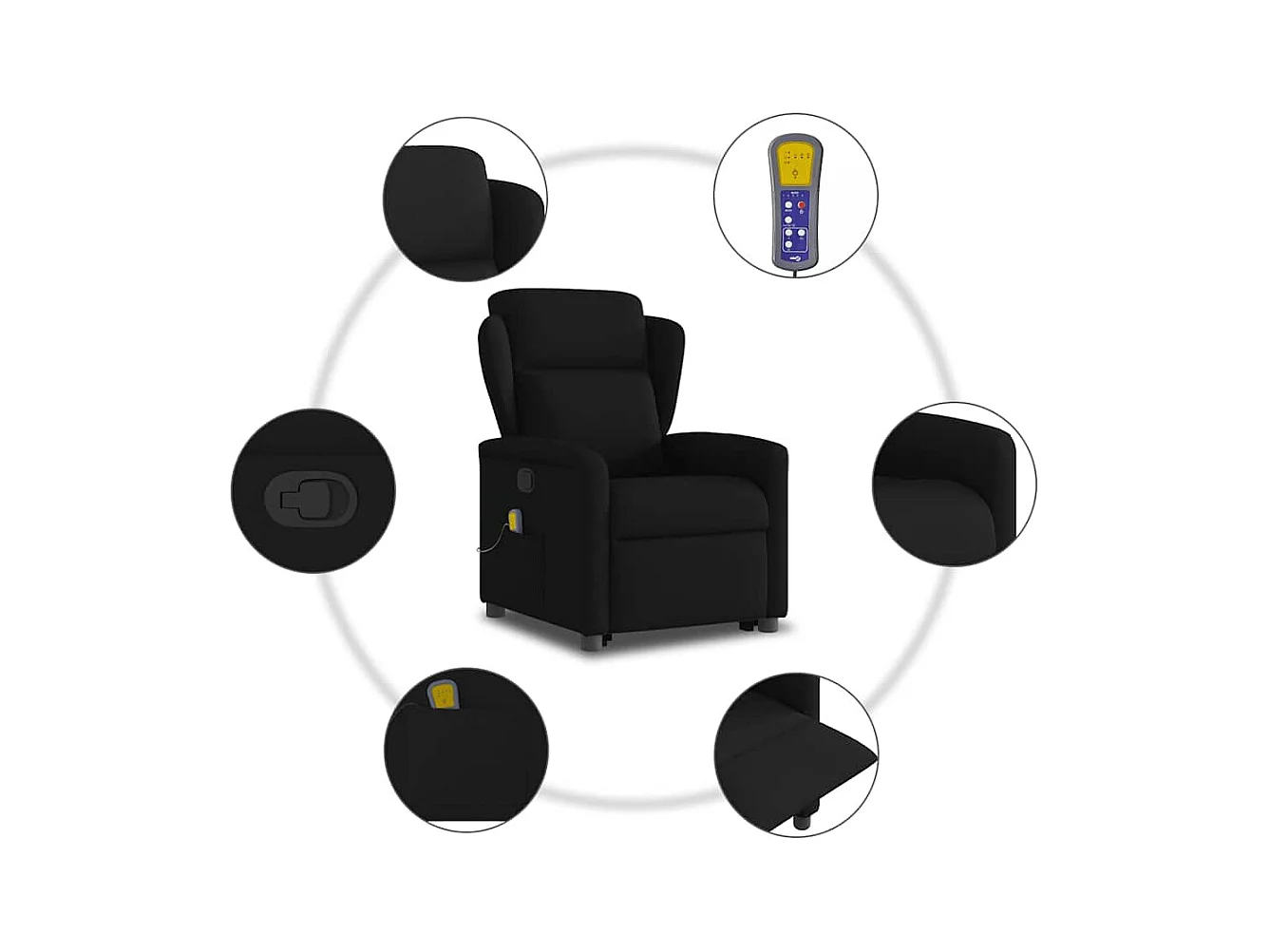 Sillón de relax | Sillón reclinable de masaje elevable tela negro SHL9844