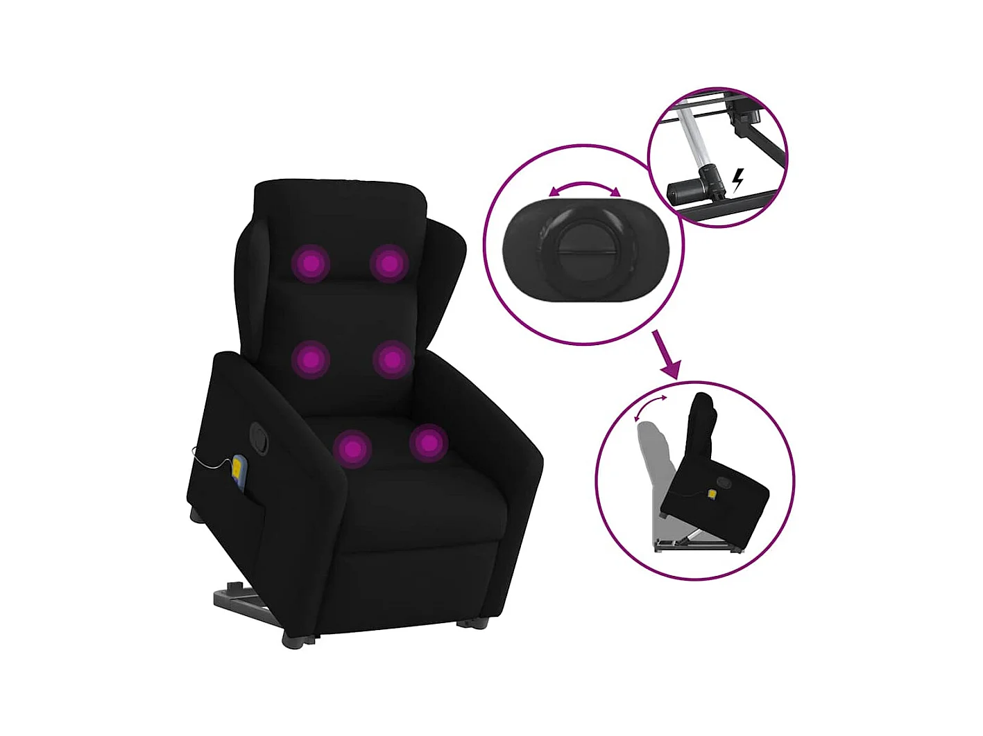 Sillón de relax | Sillón reclinable de masaje elevable tela negro SHL9844