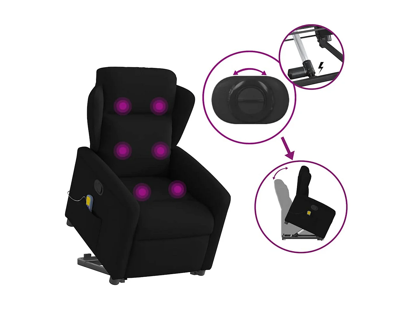 Fauteuil inclinable-Chaise de relax-Fauteuil de Massage Noir Tissu SHL5283