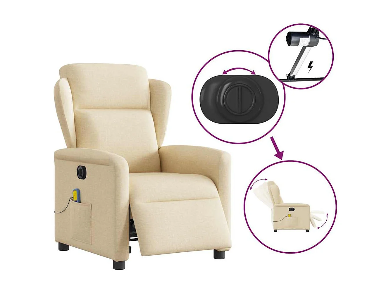 Poltrona de massagens reclinável elétrica tecido creme SHL248607