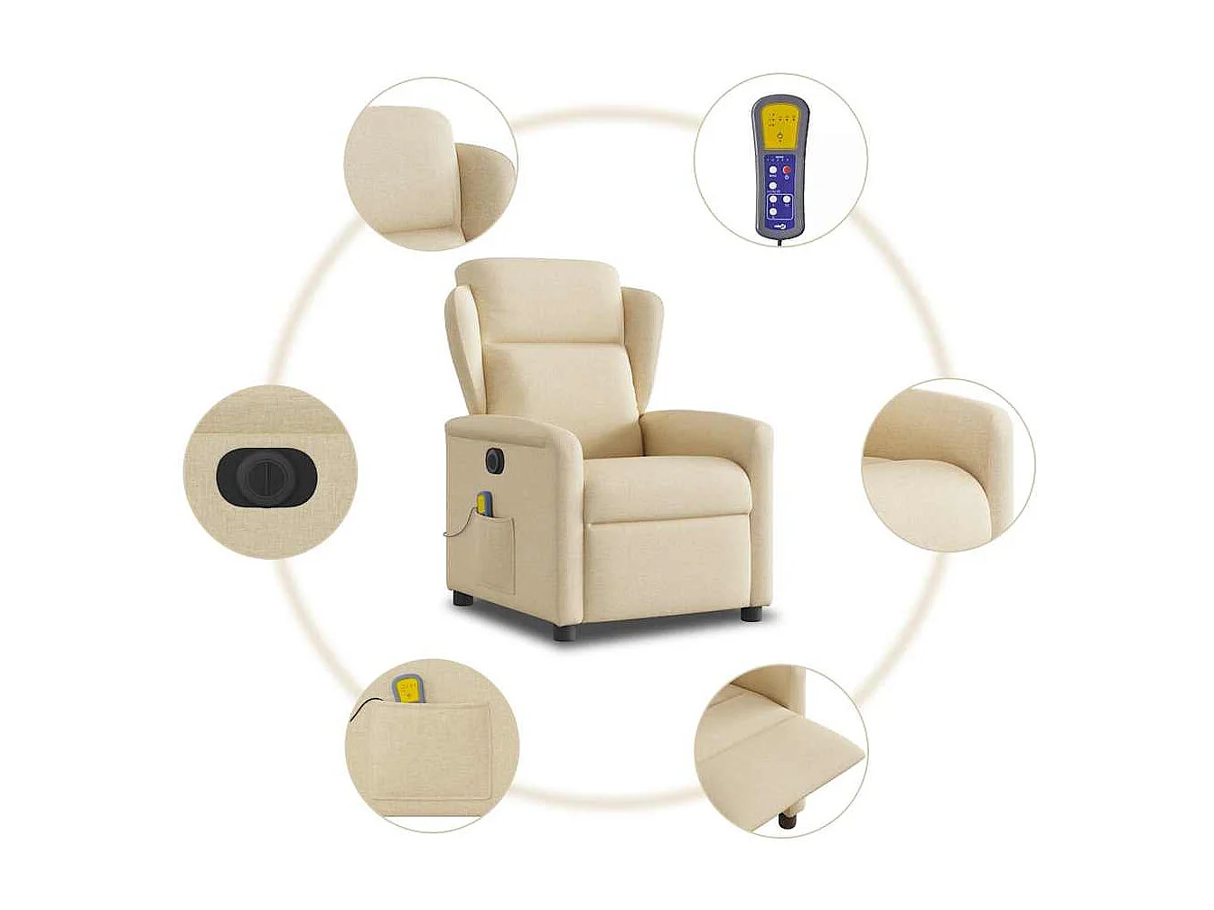 Poltrona de massagens reclinável elétrica tecido creme SHL248607