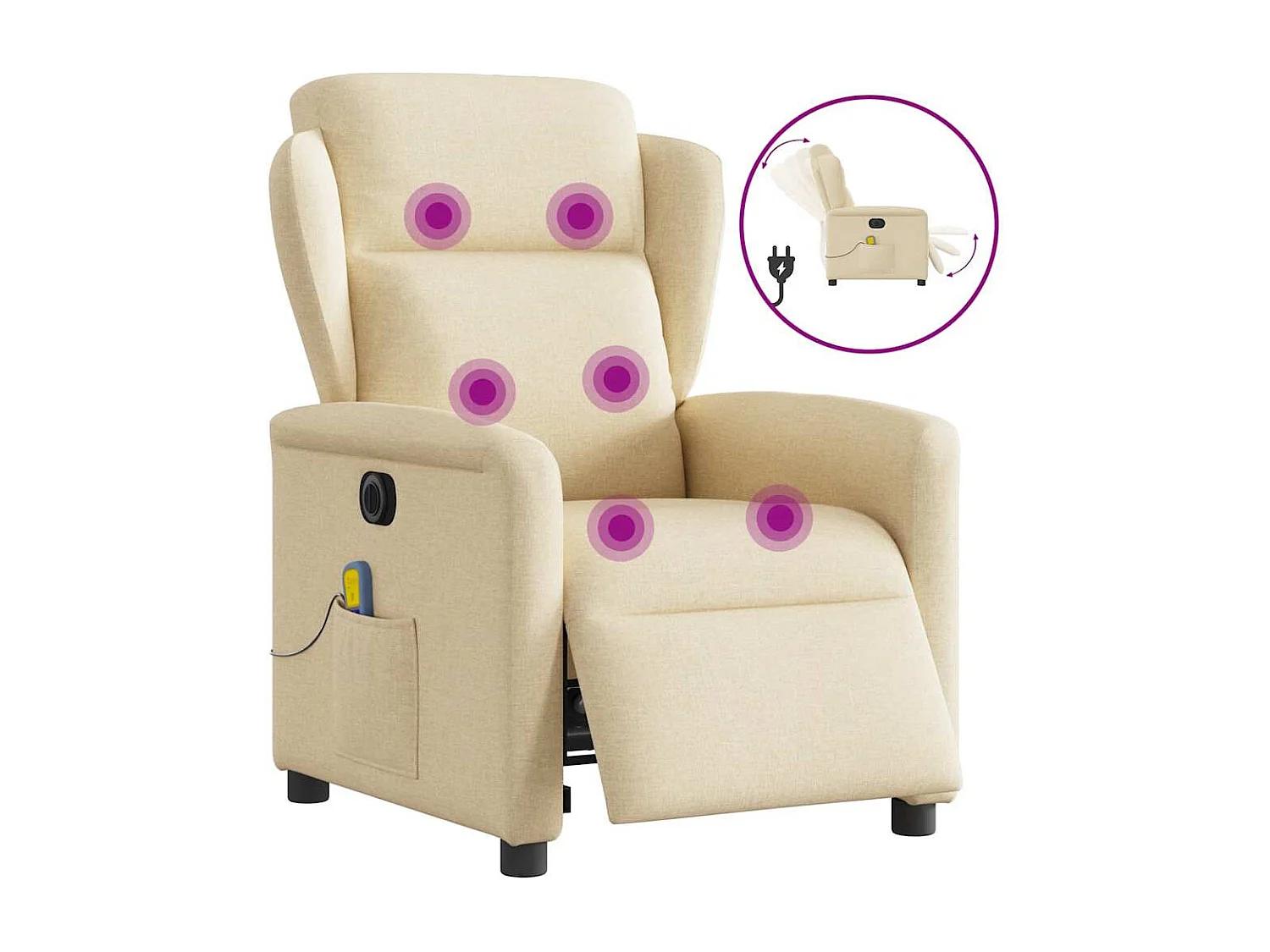 Fauteuil inclinable électrique-Chaise de relax-Fauteuil de Massage crème tissu SHL3588