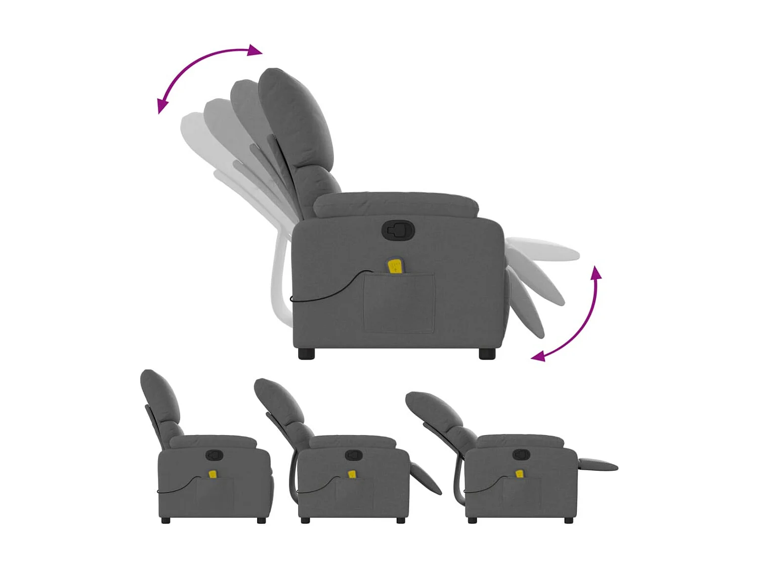 Fauteuil inclinable-Chaise de relax-Fauteuil de Massage gris foncé tissu SHL3767