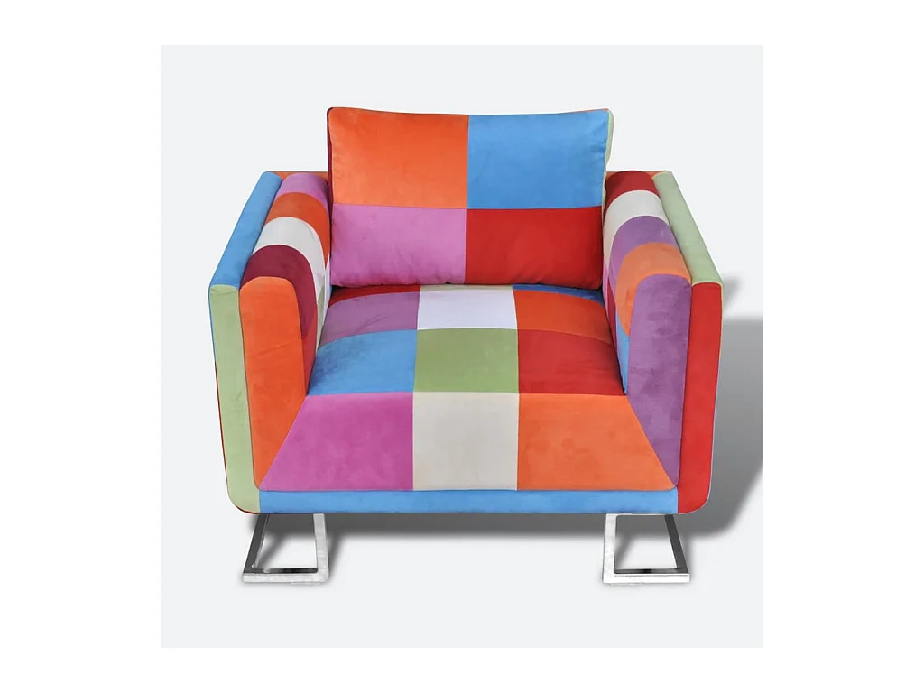 Fauteuil salon-Chaise de relax-Fauteuil cube avec design de patchwork Chrome Tissu SHL1842