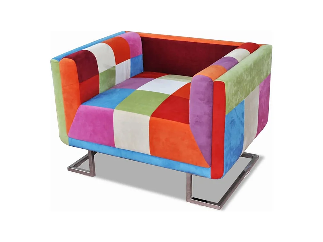 Fauteuil salon-Chaise de relax-Fauteuil cube avec design de patchwork Chrome Tissu SHL1842