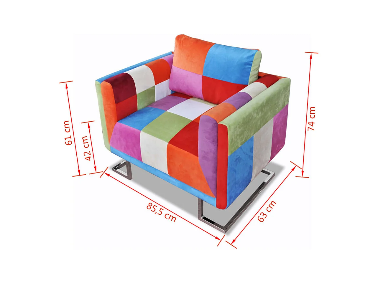 Fauteuil salon-Chaise de relax-Fauteuil cube avec design de patchwork Chrome Tissu SHL1842