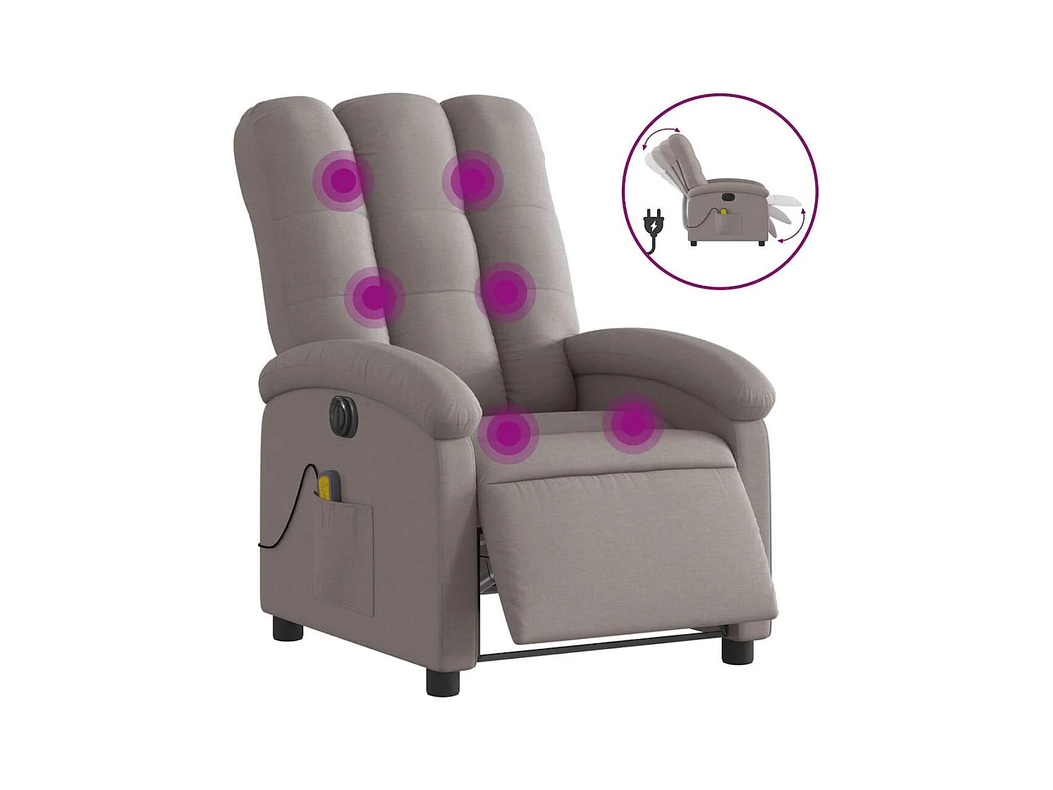 Sillón de relax | Sillón reclinable de masaje eléctrico tela gris taupe SHL3027