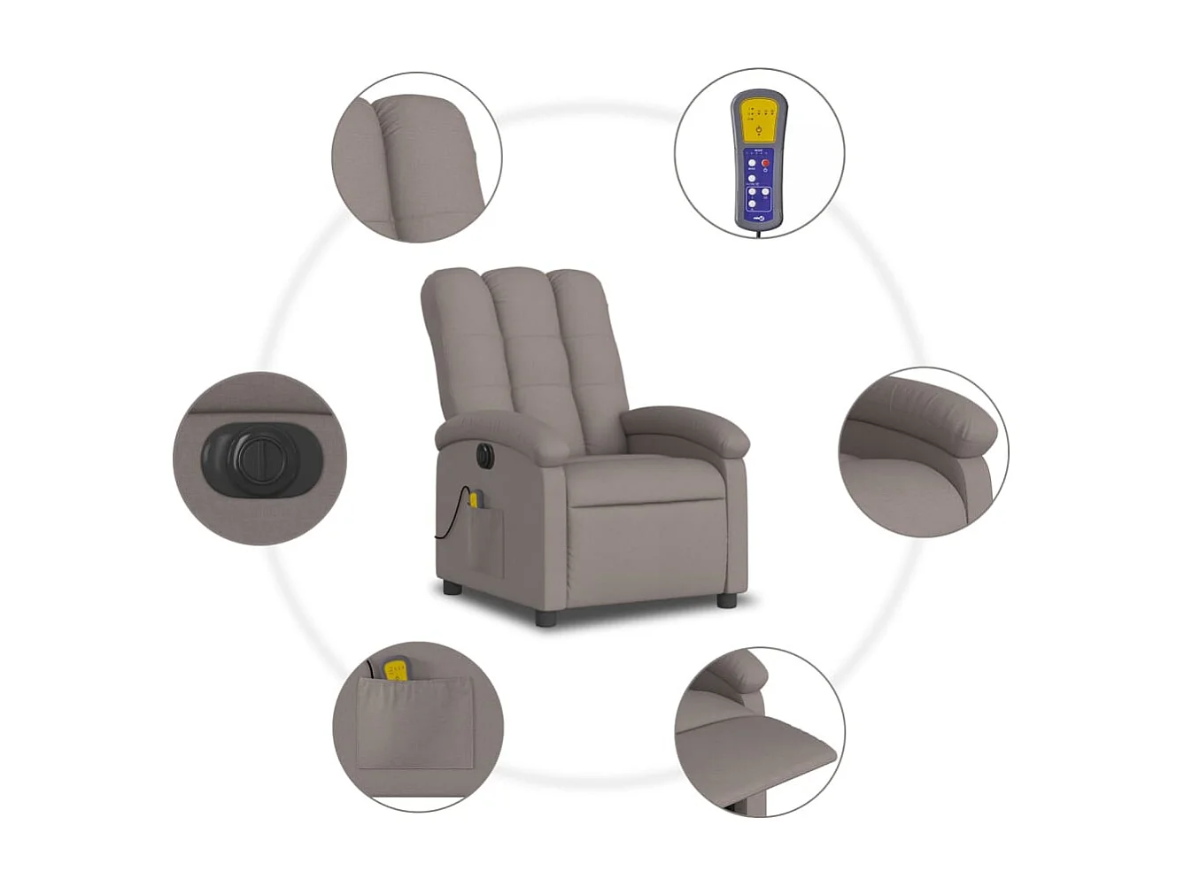 Sillón de relax | Sillón reclinable de masaje eléctrico tela gris taupe SHL3027