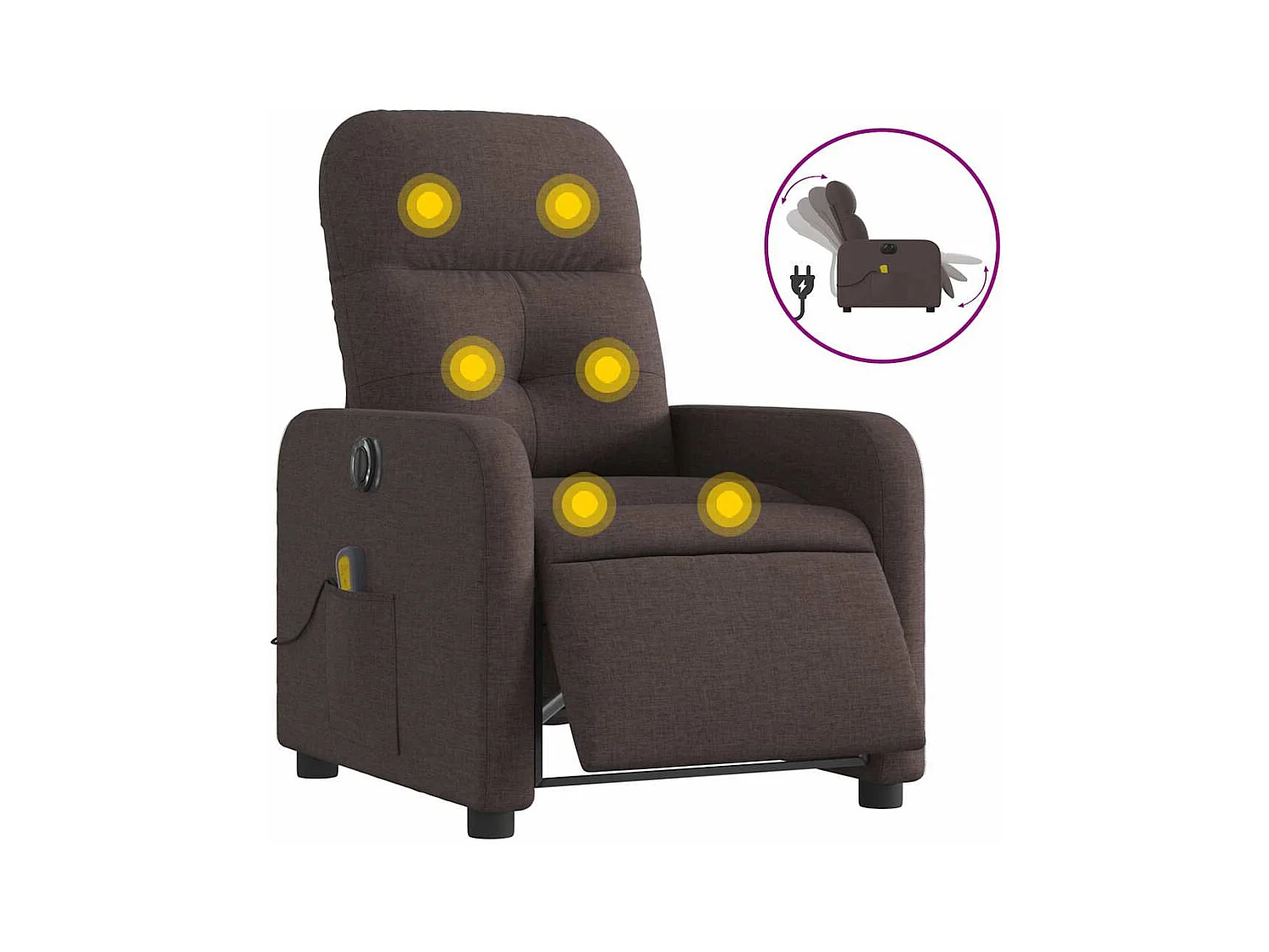 Fauteuil inclinable électrique-Fauteuil de massage de Salon Marron foncé Tissu SHL2721