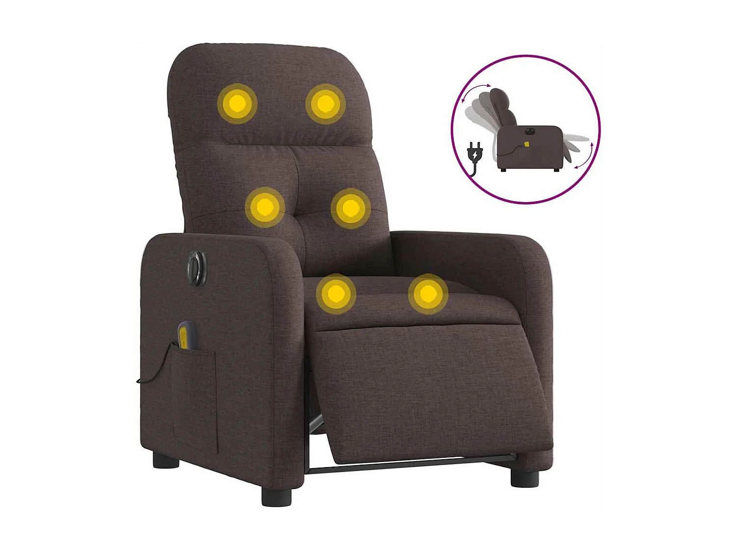 Fauteuil inclinable électrique-Fauteuil de massage de Salon Marron foncé Tissu SHL2721