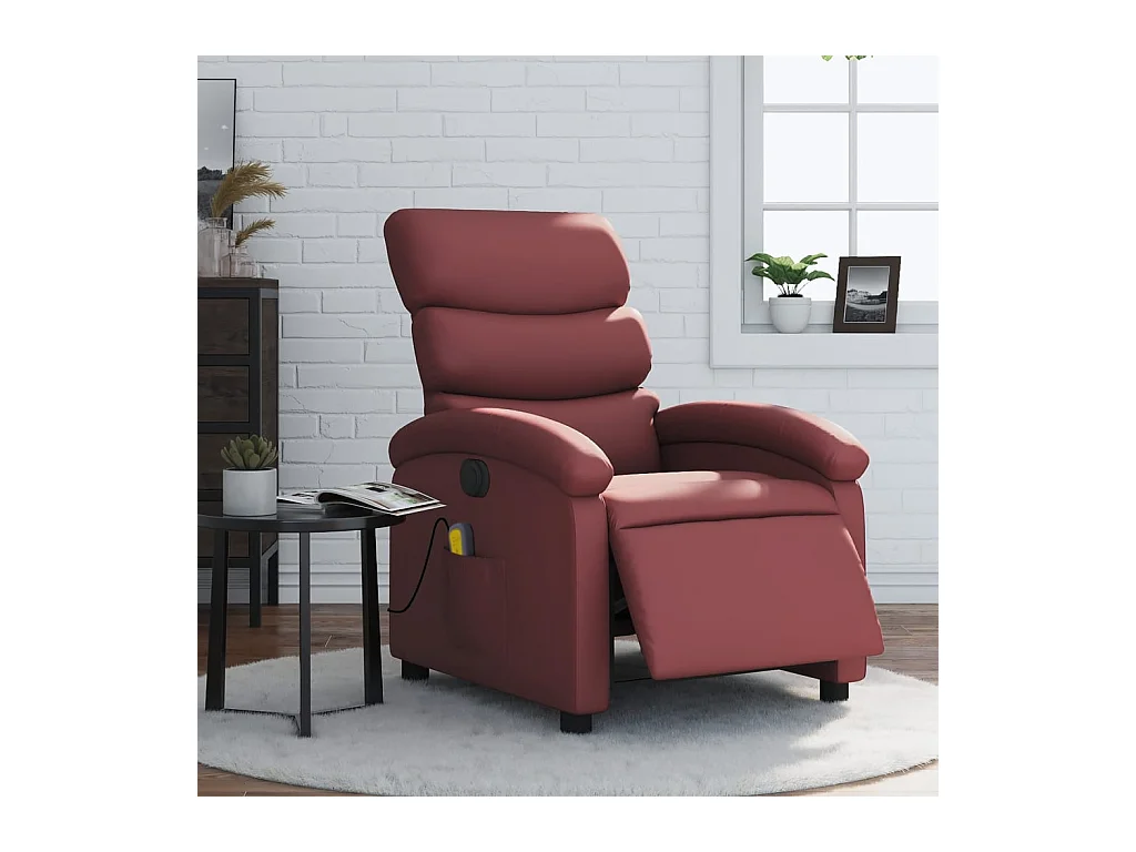 Sillón de salón | Silla | Sillón de masaje reclinable de cuero artificial rojo tinto SHL8863